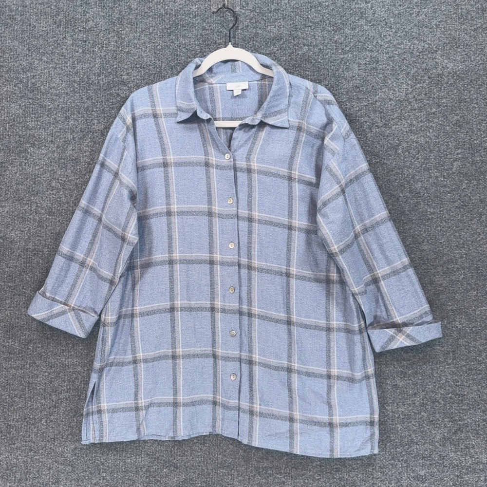 J. Jill Shirt Women Medium Blue Plaid Flannel Long Sleeve Relaxed Fit Casual